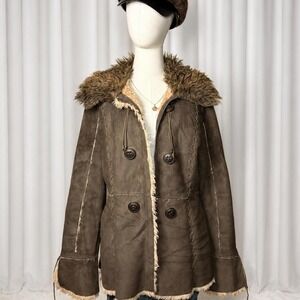 Y2K Esprit Brown Faux Fur Sherpa Jacket